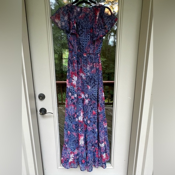 Jessica Simpson Pink/Blue Floral Maternity Maxi Dress Baby Shower Reveal Size M - Picture 5 of 9